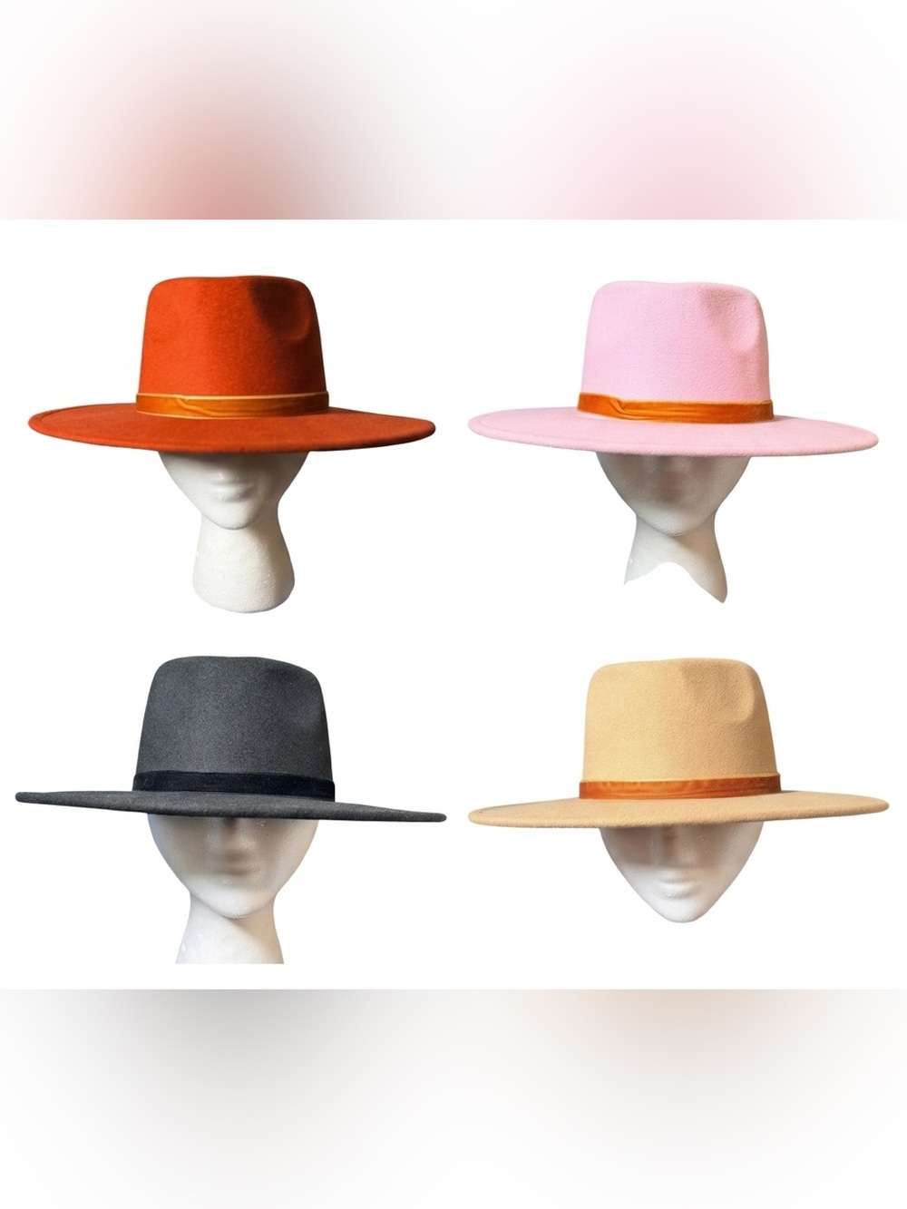 Southern Fried Chicks Wide-Brim Fedora Hat Bundle (4) Pink, Beige, Rust, Black